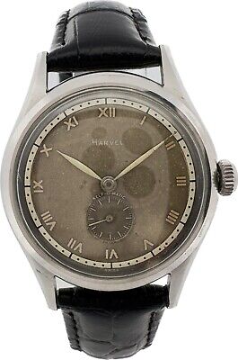 Vintage 34mm Harvel 907 Men's Bumper Automatic Wristwatch Steel w Tropical Dial