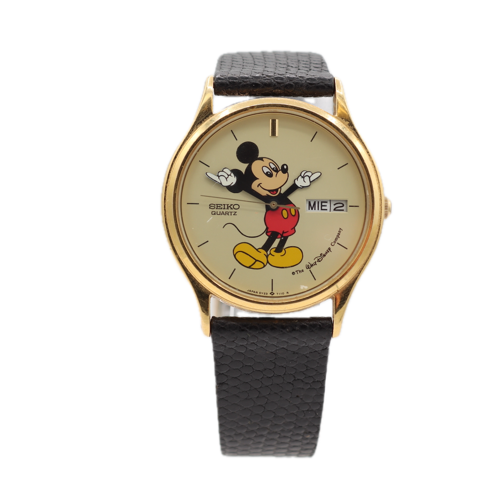 Vintage Seiko 5Y23-7079 Mickey Mouse Men's Quartz Wristwatch Japan Gold Tone