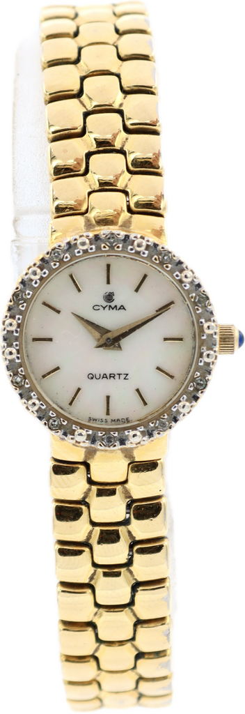 19mm Cyma 23119 Mother of Pearl w Diamonds Ladies Mechanical Wristwatch Swiss
