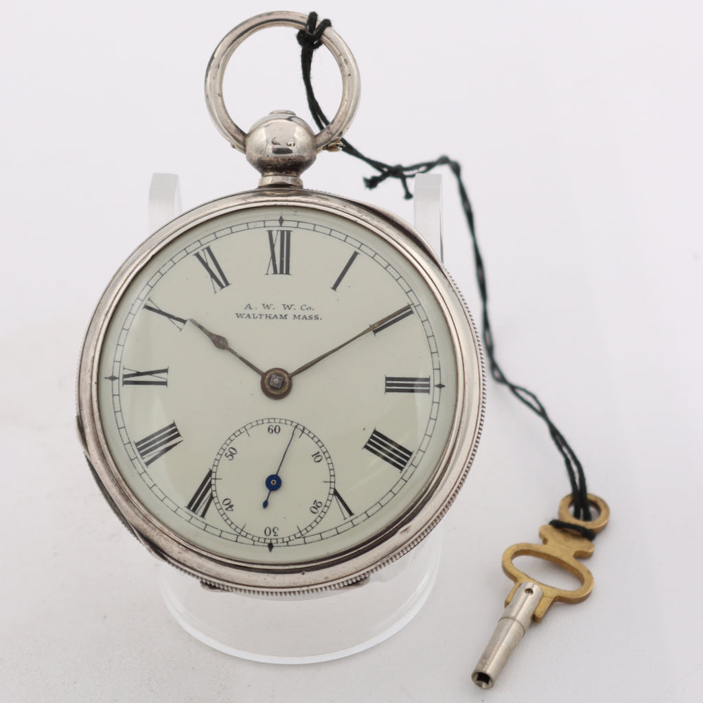Antique 14s Waltham English Market Key Wind Pocket Watch Home Sterling Silver