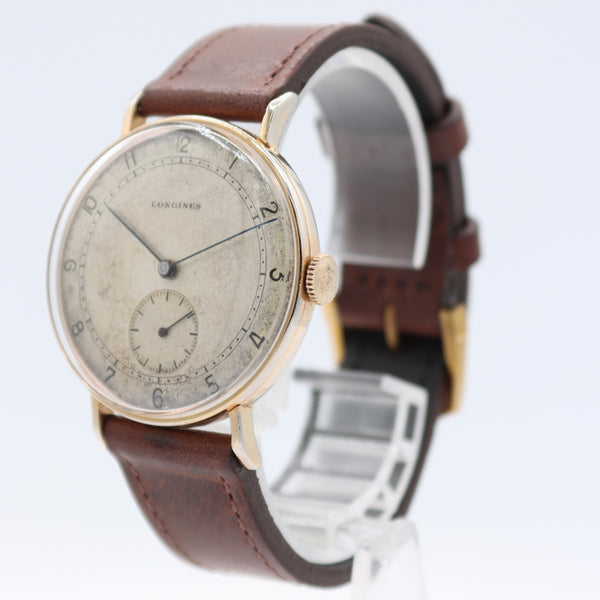 Vintage 35mm 1943 Longines Overized Men's Mechanical Wristwatch Gold Plated