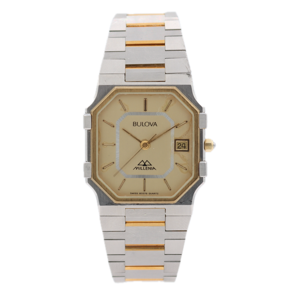 Vintage 30mm 1982 Bulova Millenia Date Men's Quartz Wristwatch Swiss Octagon