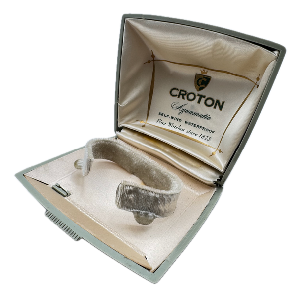 Vintage Croton Aquamatic Men's Wristwatch Box Swiss Made Plasticw/ Cuff Used