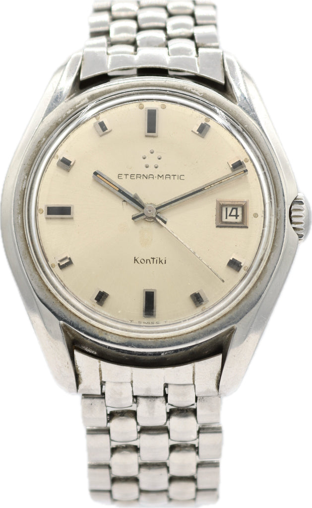 Vintage 37mm Eterna 130 TT Kontiki Men's Automatic Wristwatch 1424 Swiss Steel