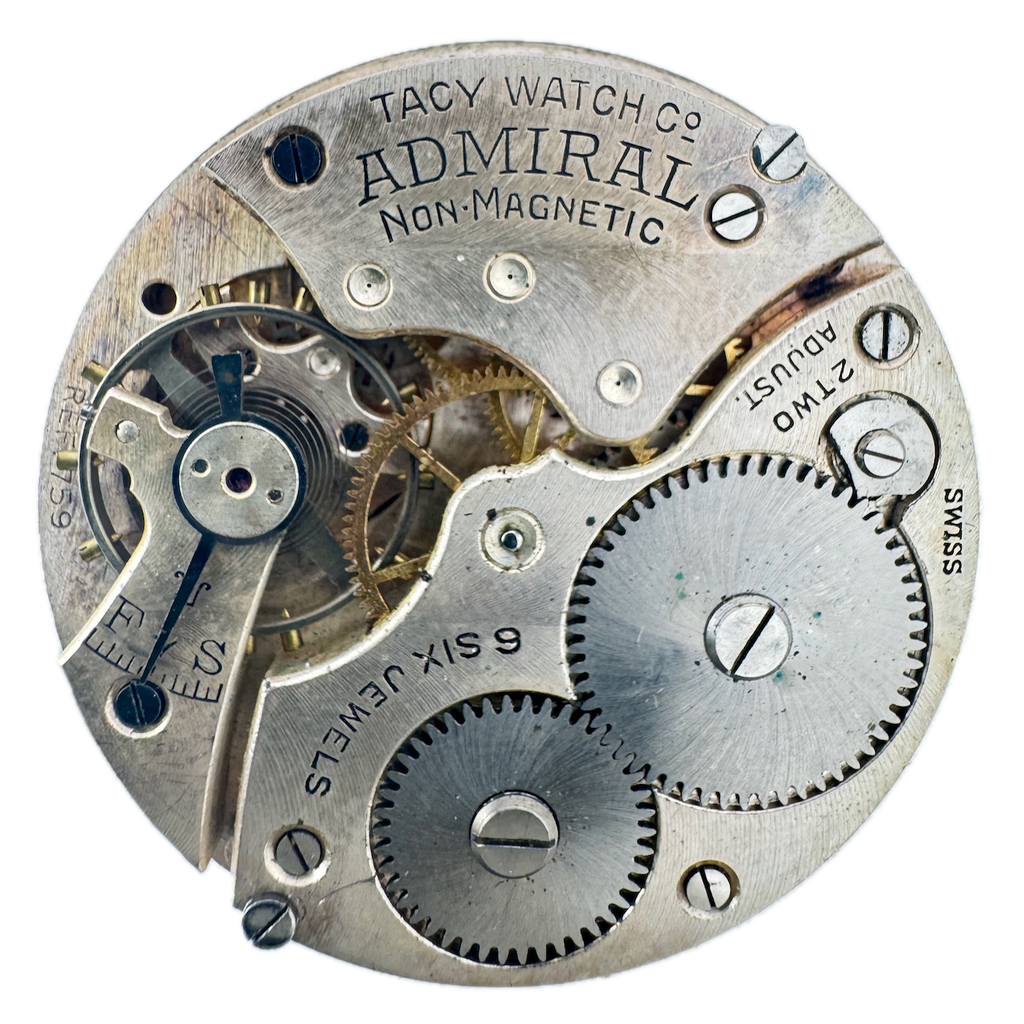 Antique 12 Size Admiral 6 Jewel Mechanical Pocket Watch Movement 759 Swiss