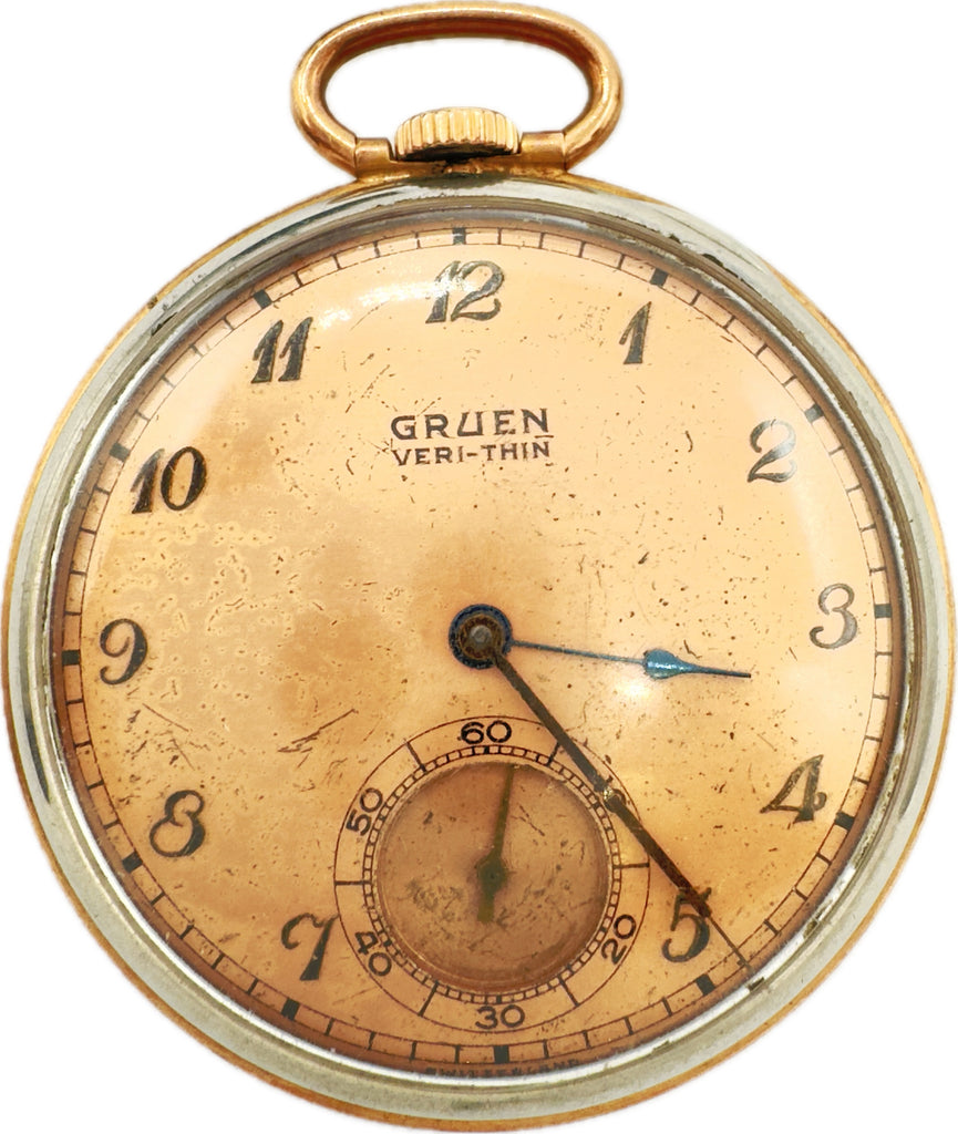 Antique 10S Gruen Two Tone w Salmon Dial Mechanical Pocket Watch Steel & 10k GF