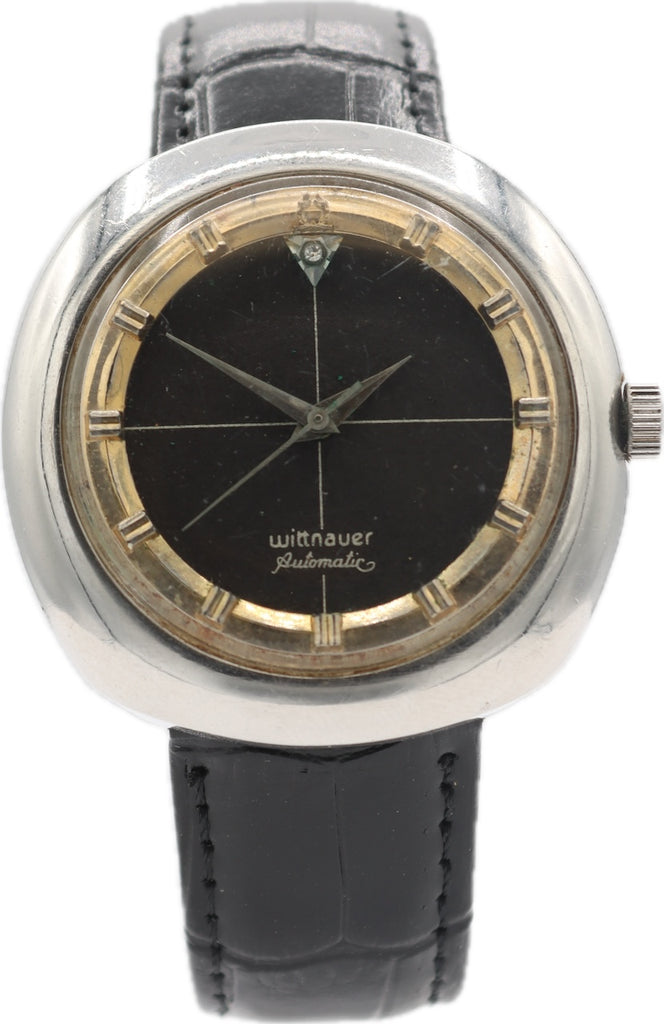 Vintage 40mm Wittnauer Crosshair Gilt Men's Automatic Wristwatch 11AE Stainless