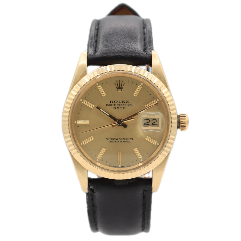 Vintage 34mm Rolex 15037 Date Men's Automatic Wristwatch 14k Gold Full Set