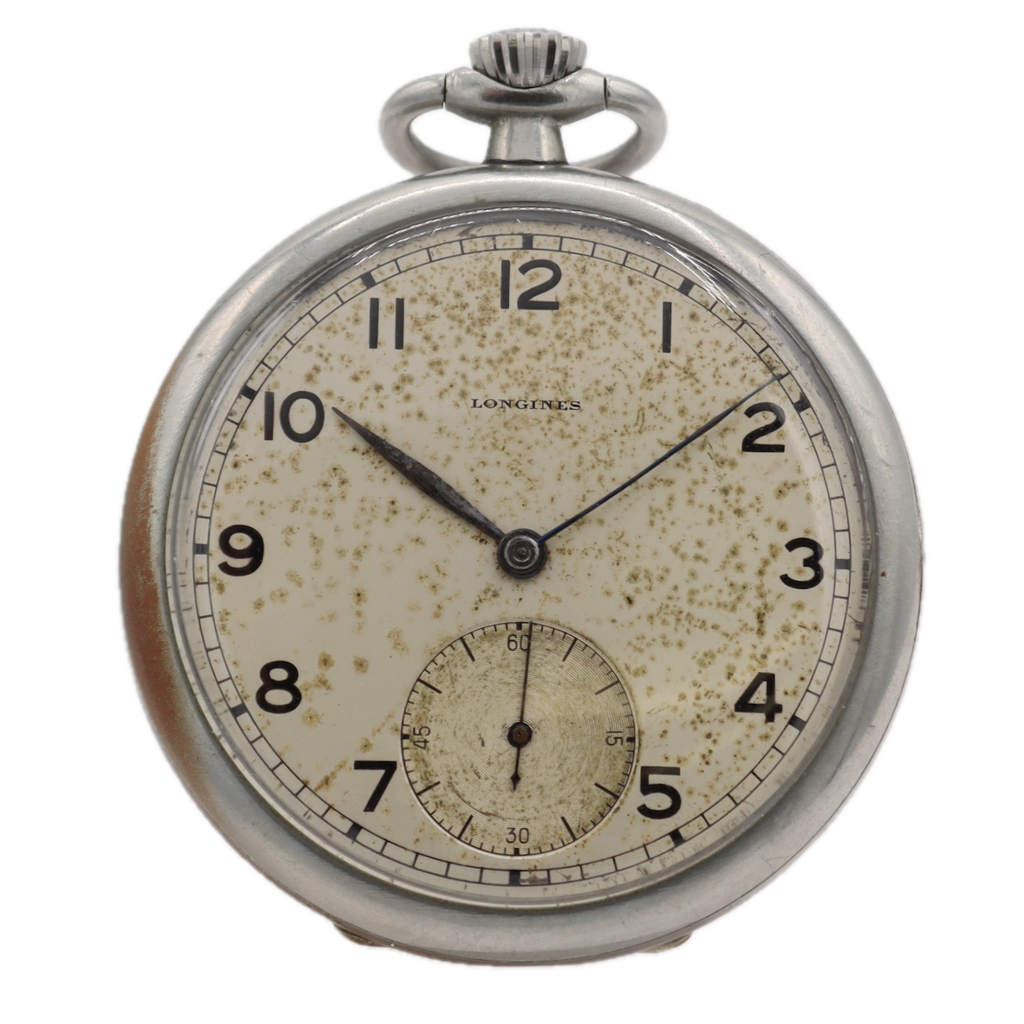 Vintage 48mm 1945 Longines Military Style Mechanical Pocket Watch 37.93 Steel