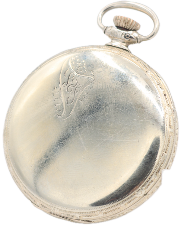 Antique 12s 1922 Illinois Guilloche Dial Pocket Watch 405 18k White GF USA