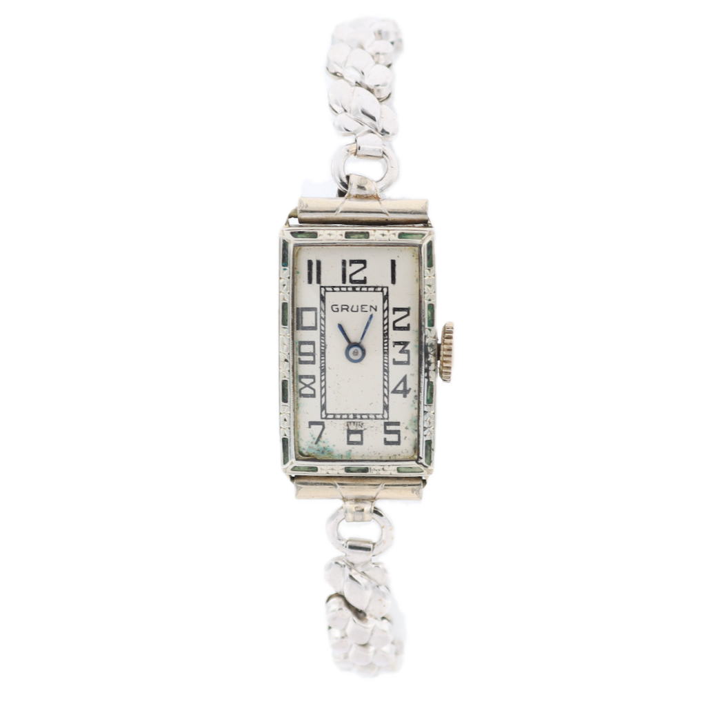Vintage Gruen Art Deco Ladies Mechanical Wristwatch Swiss Made 14k White GF