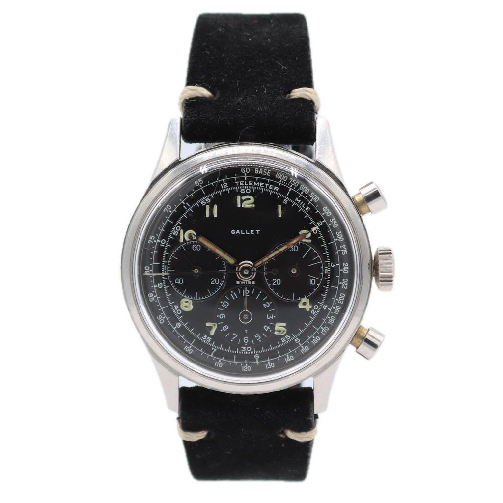 Vintage 37mm Gallet Jim Clark Men's Chronograph Wristwatch 40-68 Swiss Steel
