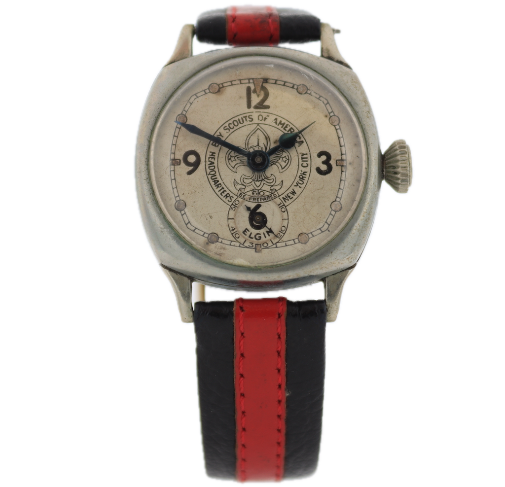 Vintage 1928 Elgin Boy Scout Cushion Men's Mechanical Wristwatch 462 Nickeloid