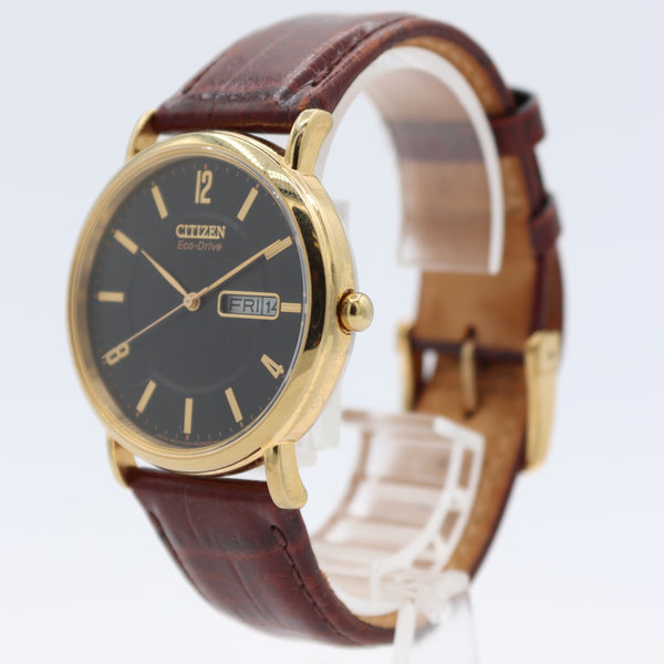 Citizen E101-S015588 Eco-Drive Men's Quartz Wristwatch Gold Tone Black Dial