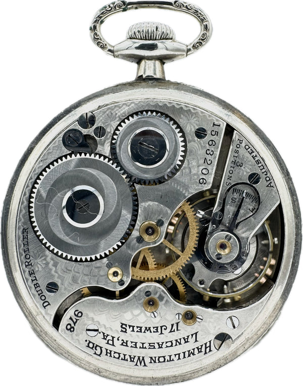 Antique 16S Hamilton Pinstripe Mechanical Pocket Watch Grade 978 Chrome Plated