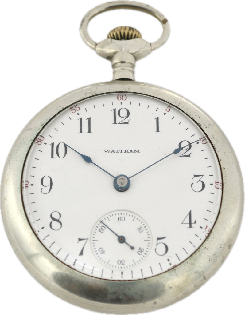 Antique 18 Size Waltham Mechanical Open Face Pocket Watch Sterling Silveroid