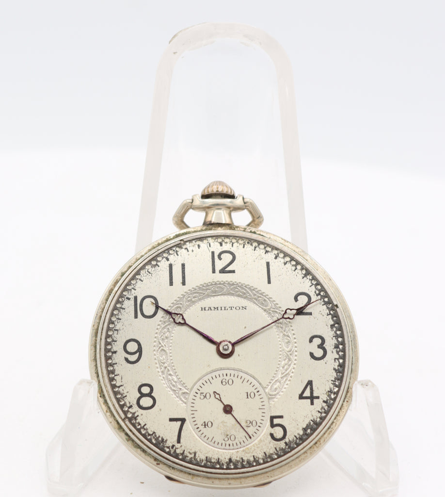 Antique 12s 1924 Hamilton 17 Jewel Mechanical Pocket Watch 912 14k White GF