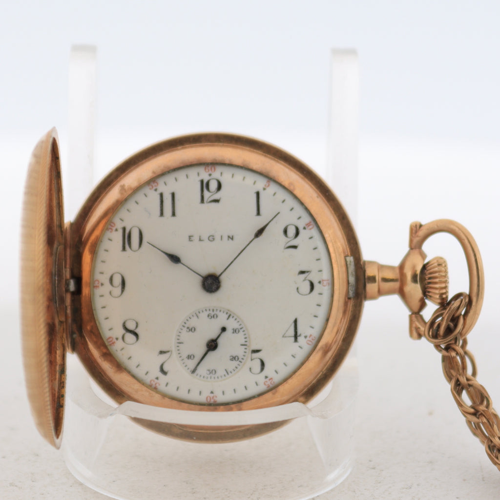 Antique 0s Elgin Mechanical Hunter Pocket Watch 320 Fancy Gold FIlled Running