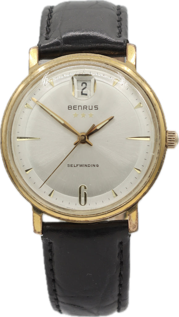 Vintage 34mm Benrus 3 Star Date at 12 Men's Automatic Wristwatch Gold Plated