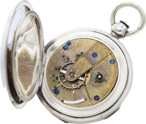 Antique 18S Waltham 4 Oz Key Wind Hunter Pocket Watch P.S. Bartlett Coin Silver