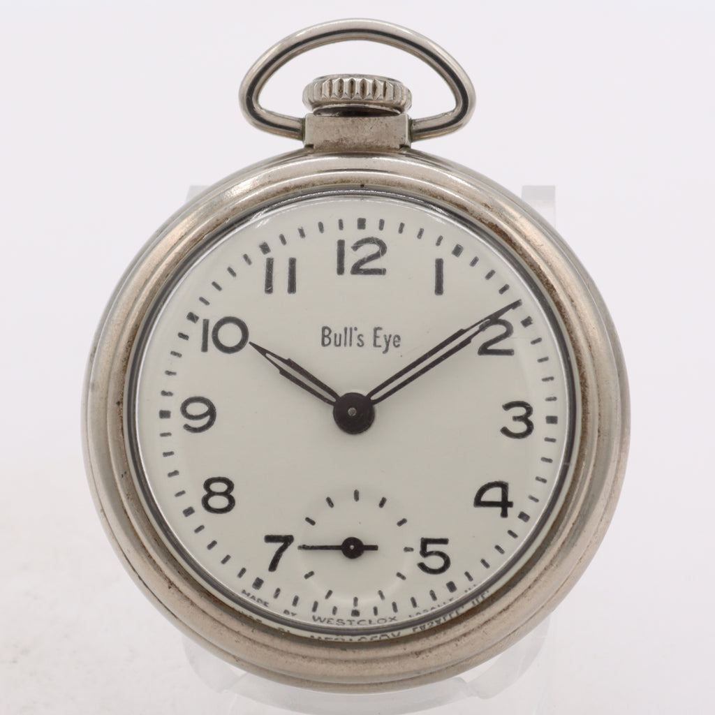 Antique 18s 1899 Westclox Bull's Eye Mechanical Pocket Watch White Dial Nickel