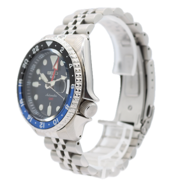 Vintage 42.5mm Seiko 4R34-00A0 Blue Black Bezel 24j Men's Automatic Wristwatch