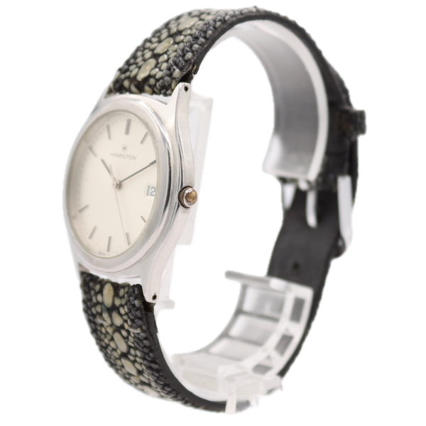 33mm Hamilton 8869 White Sunburst Dial Men's Quartz Wristwatch Swiss Steel Date