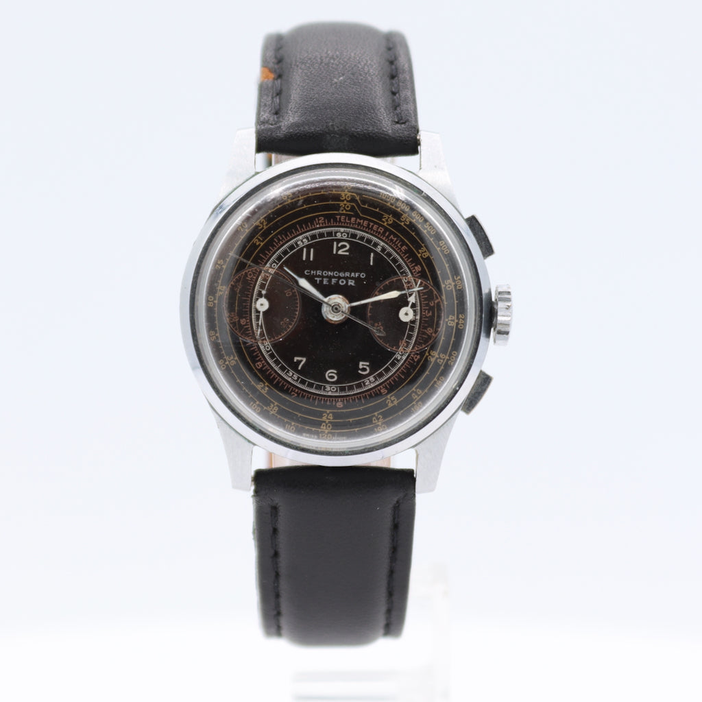 Vintage 34mm Tefor Chronografo Men's Chronograph Wristwatch Swiss Steel