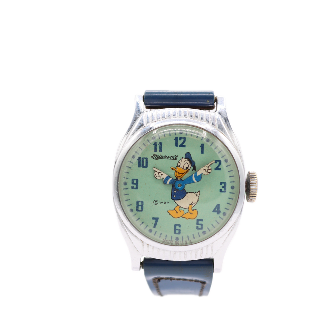 Vintage 28mm Ingersroll Donald Duck Men's Mechanical Wristwatch Chrome Plated