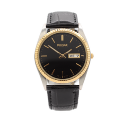 Vintage Pulsar V733-X066 Fluted Black Dial Men's Quartz Wristwatch