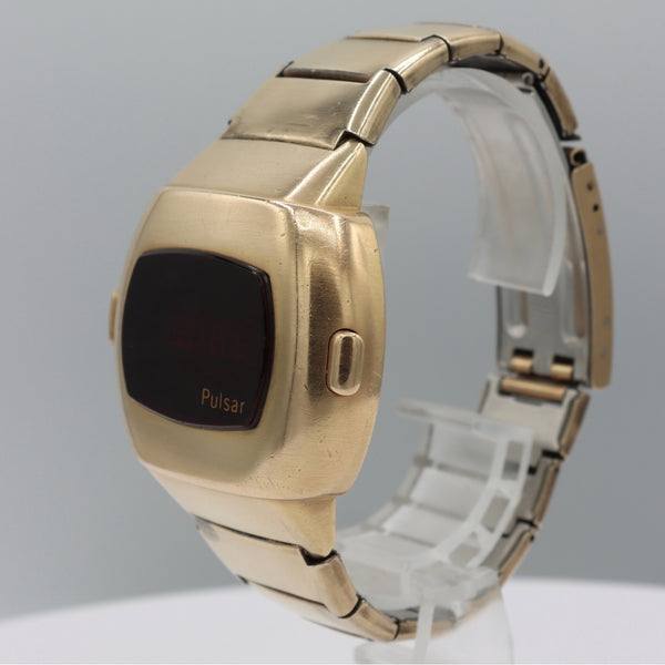 Vintage 41mm Pulsar P3 Men's Digital LED Wristwatch Japan 14k Gold Filled