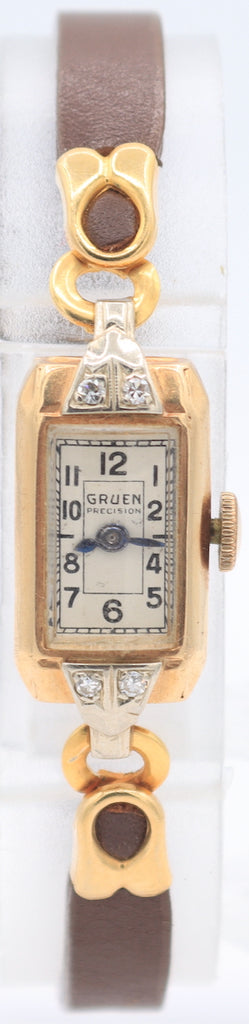 Vintage Gruen Precision Diamond Ladies Mechanical Wristwatch Swiss 14k Gold