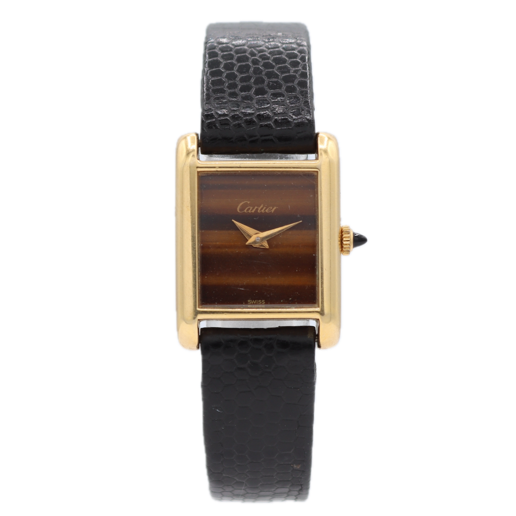 Vintage 21mm Cartier Tiger Eye Ladies Mechanical Wristwatch Gold Plated