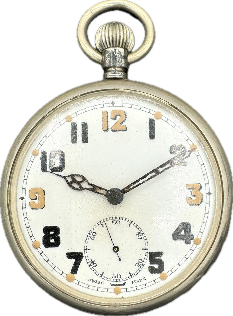 Antique 16 Size WW2 British Military Issued Mechanical Pocket Watch Chrome