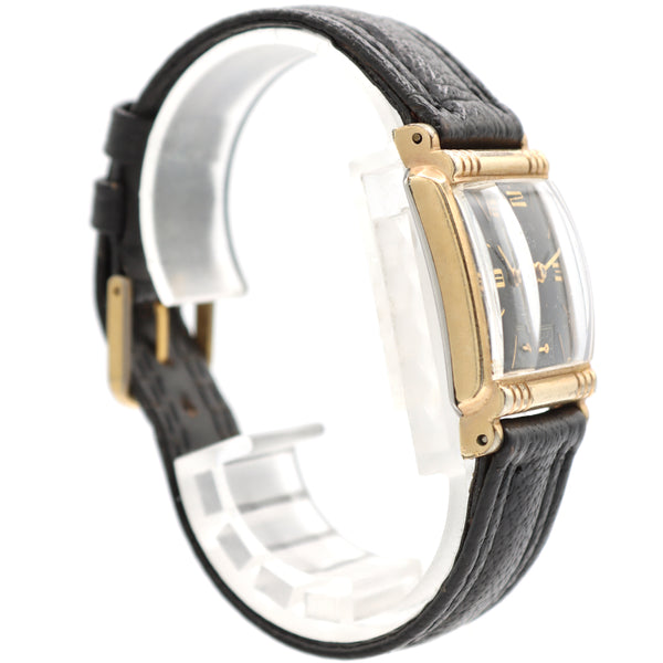 Vintage Elgin 6519 Art Deco Men's Mechanical Wristwatch 673 10k RGP Black Dial