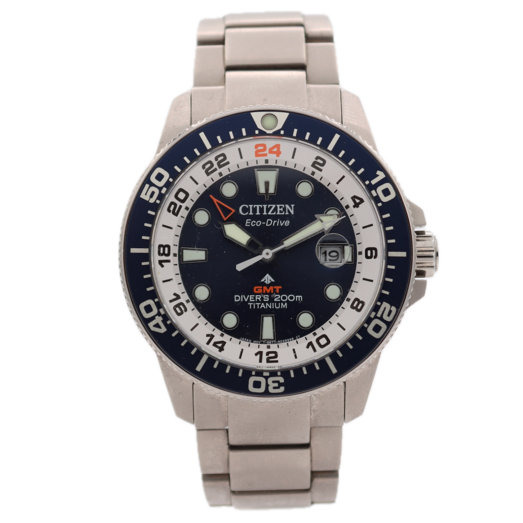 43mm Citizen Promaster GMT 200m Men's Wristwatch Japan Titanium Eco-Drive W/Box