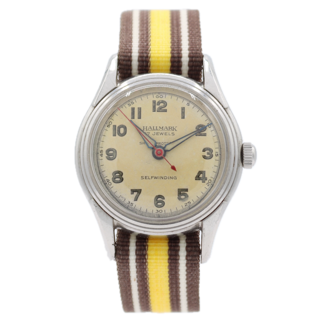 Vintage 32mm Hallmark Military Style Men's Automatic Wristwatch Steel Bumper