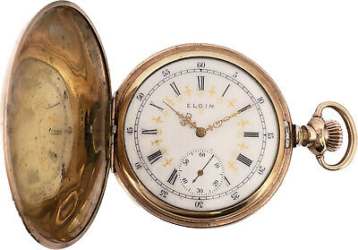 Antique 16 Size Elgin Hunter Pocket Watch Grade 114 Gold Filled Fancy Box Hinge