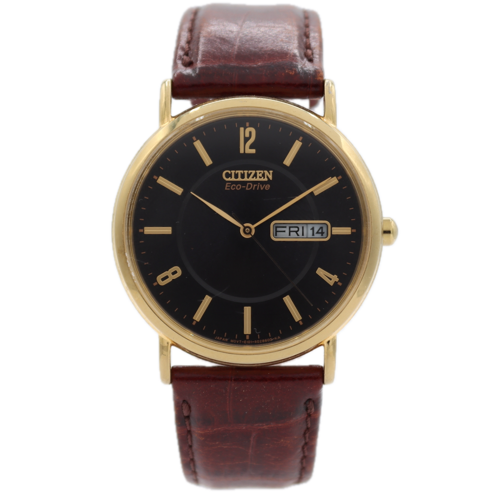 Citizen E101-S015588 Eco-Drive Men's Quartz Wristwatch Gold Tone Black Dial