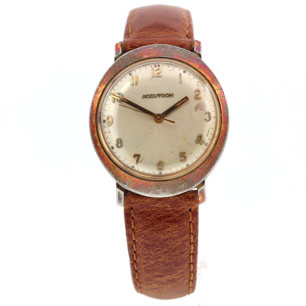 Vintage 34mm Accutron Oval Bezel Men's Tuning Fork Wristwatch 214 USA 10k GF