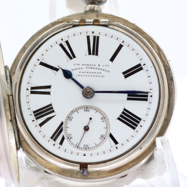 Antique J.W. Morris & Co Naval Timekeeper Key Wind Pocket Watch Sterling Silver