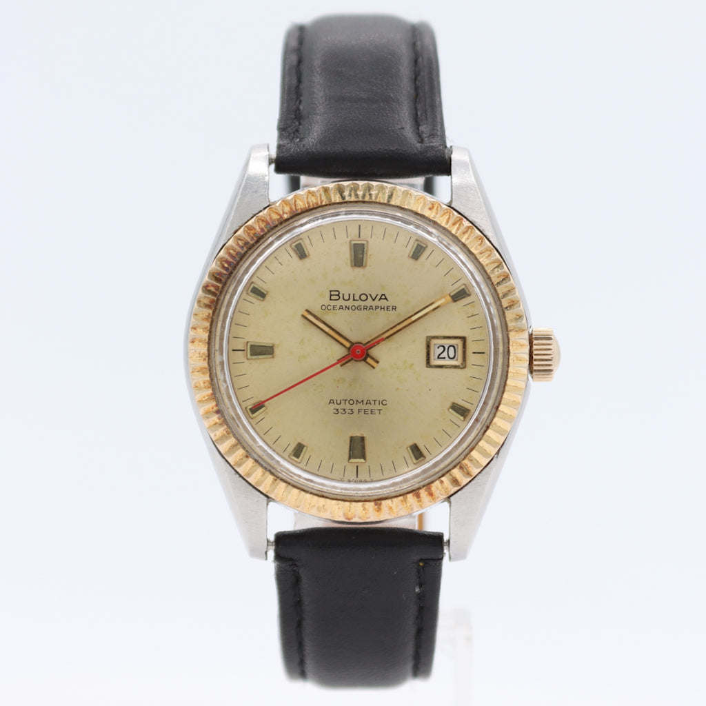 Vintage Bulova J-3055 Oceanographer Men's Automatic Wristwatch 10k Gold Bezel