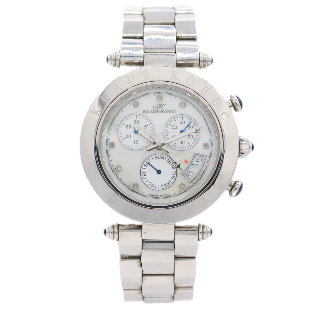 38mm Klaus-Kobec Corture Sports Diamond MOP Men's Chronograph Wristwatch Steel