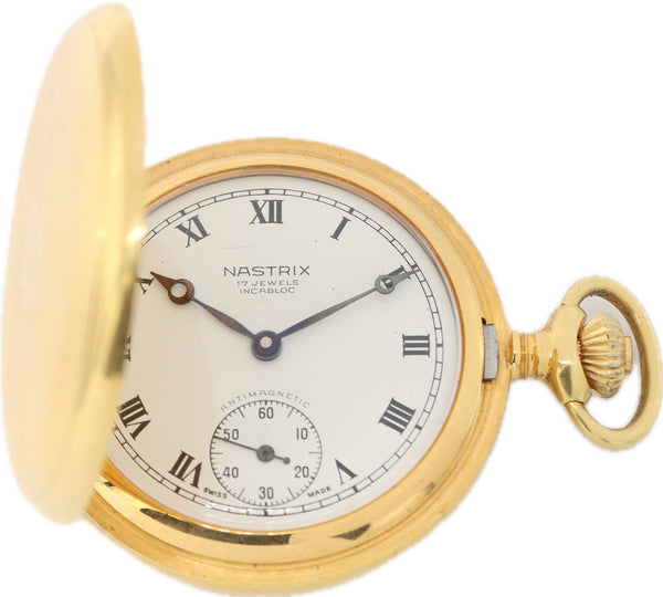 Vintage Nastrix 17 Jewel Hunter Pocket Watch Unitas 6498 Gold Tone Gui thewatchpreserve