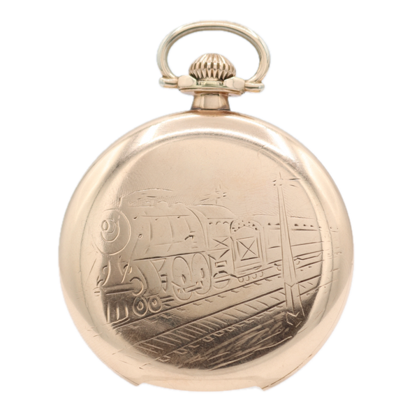 Antique 16s Illinois Railroad Pocket Watch Bunn Special w Locomotive 10k GF