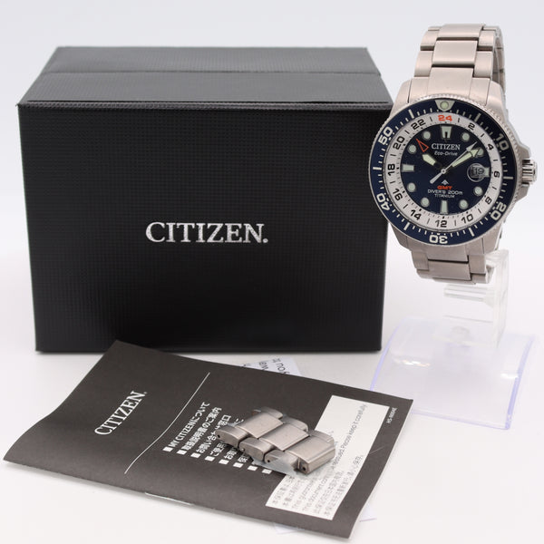 43mm Citizen Promaster GMT 200m Men's Wristwatch Japan Titanium Eco-Drive W/Box