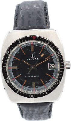 Vintage 35mm Baylor Skin Diver 17Jewel Men's Wristwatch AS 1951 Swiss Made Steel