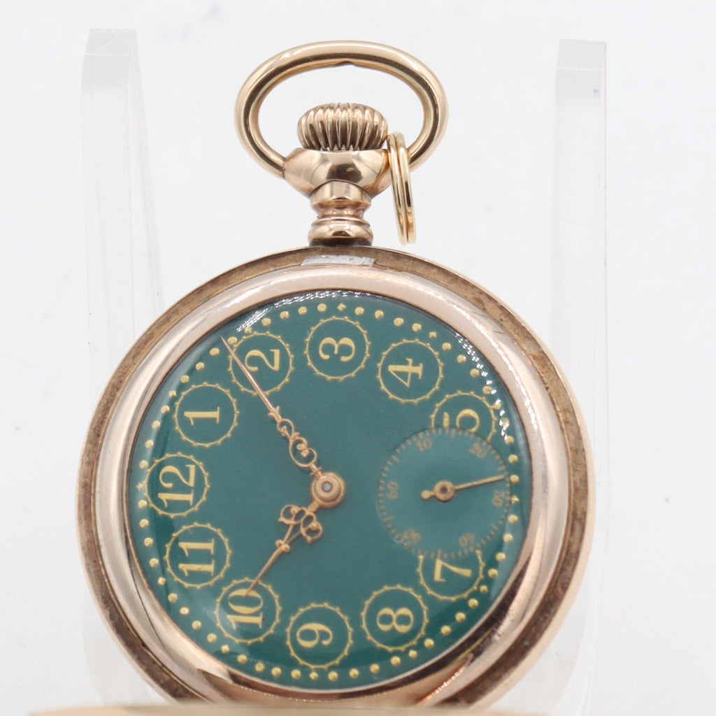 Antique 0s Elgin Green Multicolor Hunter Pocket Watch 109 Tricolor Gold Filled