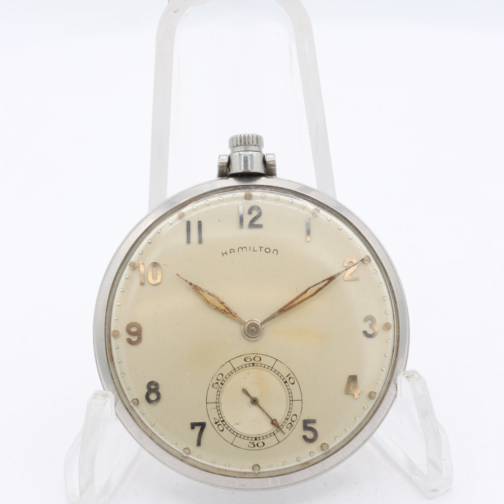 Vintage 16S Hamilton Mechanical Open Face Pocket Watch 917 Stainless Steel