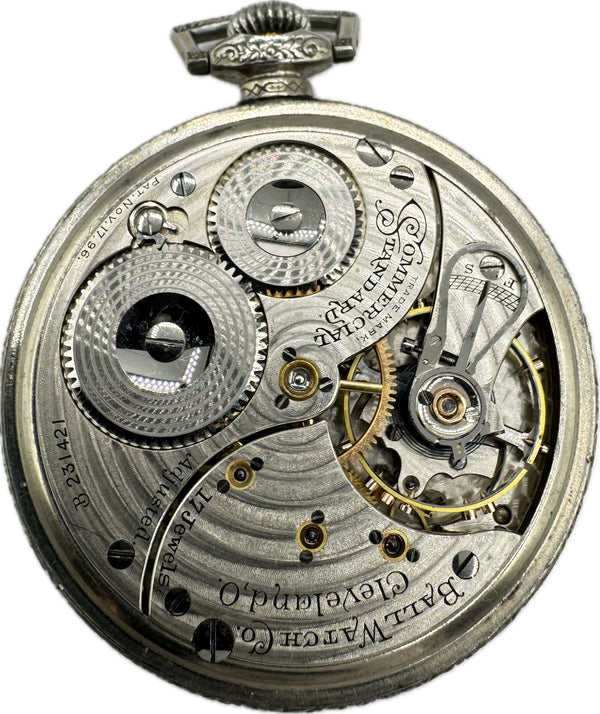 Antique 16S Ball 17 Jewel Mechanical Open Face Pocket Watch Waltham Nickel